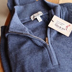 Peter Millar Blue Men's quarter zip cotton wool Sweater Large NWT